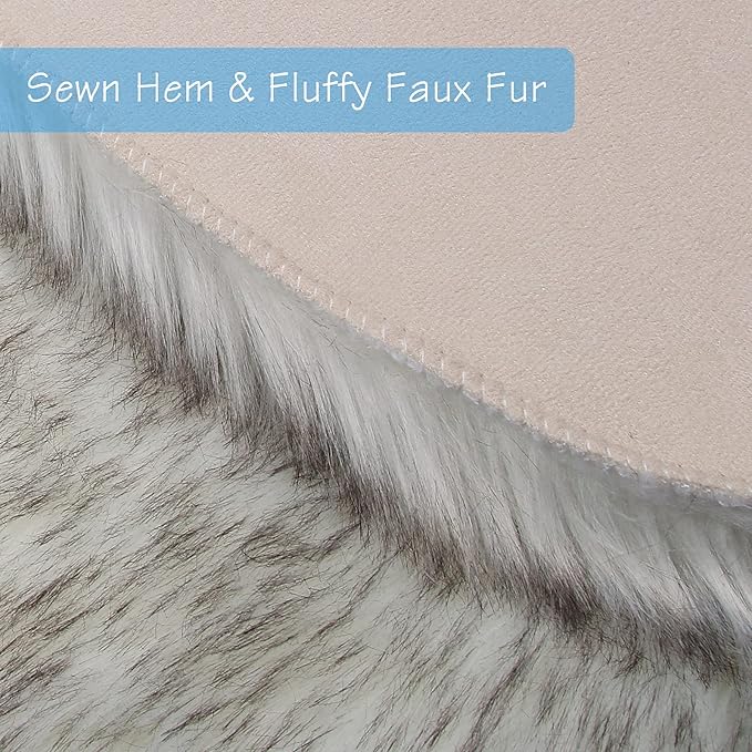 duduta White Black Faux Sheepskin Fur Rug 3x5 ft, Fluffy Shag Bedroom Dorm Nursery Playroom Carpet Rug Non Slip Washable