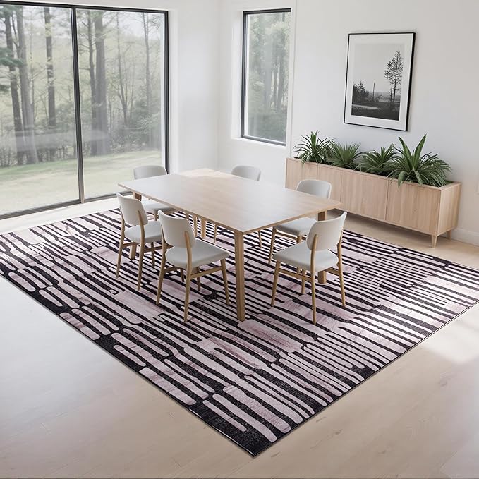 Washable Rugs 8x10 Area Rugs for Living Room- Modern Abstract Rugs for Bedroom,Dining Room, Large Soft Low Pile Carpet with Non Slip Rubber Backing,Neutral Accent Rug for Nursery Home Office
