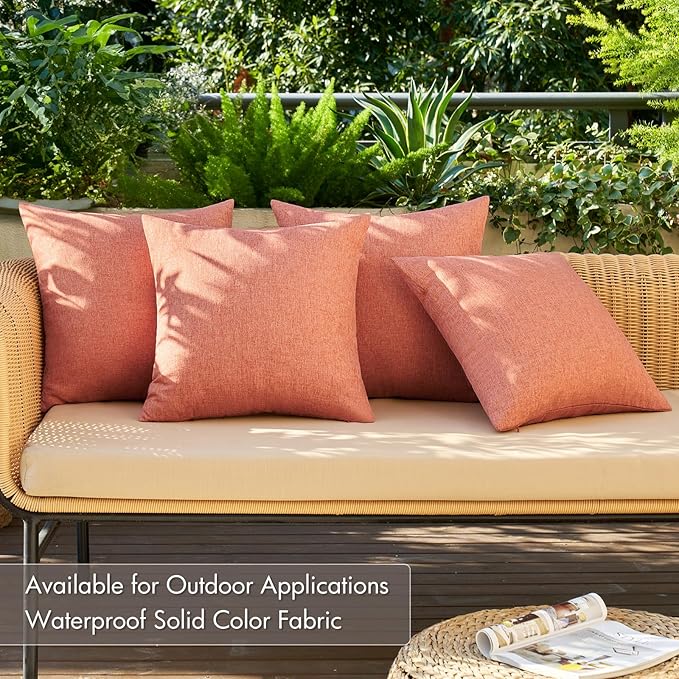 MIULEE Pack of 4 Decorative Outdoor Throw Pillow Covers Linen Waterproof Pillow Covers Spring Farmhouse Cushion Cases for Patio Garden Tent Balcony Couch Sofa 18x18 inch Coral Red