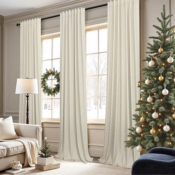 Pitalk 80 Inch Curtains 2 Panel Set Linen Blackout Curtains for Daughters Room Bedroom Thermal Black Out Long Drapes for Picture Window Apartment Hall Loft Hotel Office 52x80 Inch Length 2 Panel Beige