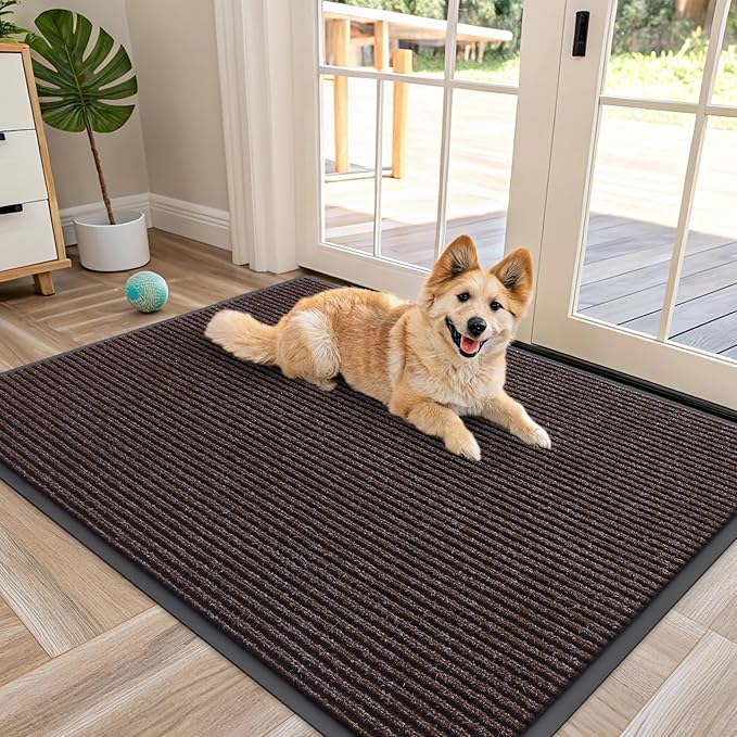 OLANLY Front Door Mat Indoor Outdoor Entrance, Waterproof Heavy Duty Doormat, Fade Resistant, Low Profile, Easy Clean Patio Porch Welcome Floor Mats for Entry, 47x34, Tan