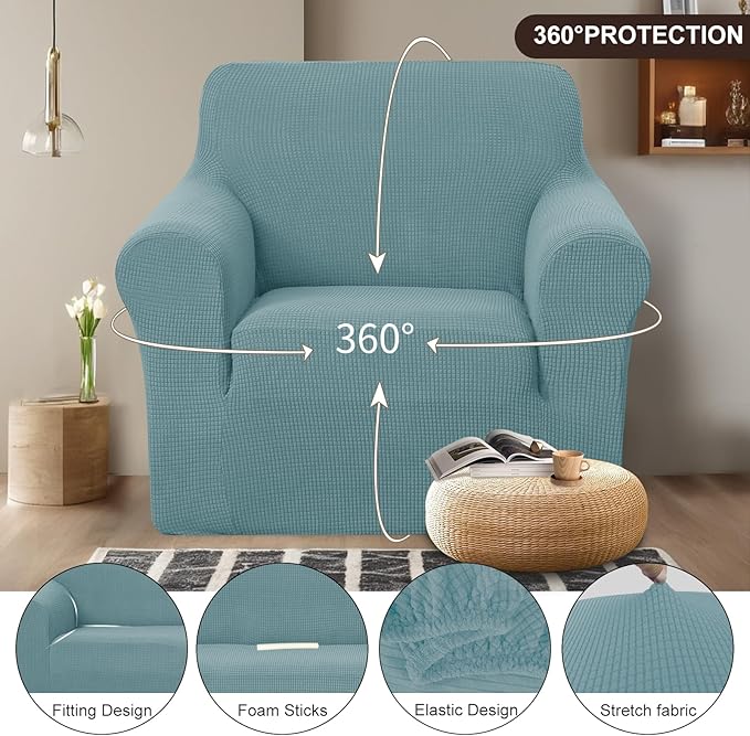 U-NICE HOME Recliner Chair Covers Stretch Couch Cover Sofa Cover Sofa Slipcover Furniture Protector for Chair Cover Pet Friendly(Armchair, Light Blue)