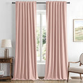 MIULEE 100% Blackout Linen Curtains for Bedroom, Blush Pink Solid Luxury Decor Thermal Insulation Room Darkening Drapes for Living Room Nursery Back Tab Rod Pocket 42 x 96 Inches, 2 Panels