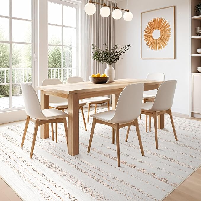 Nakagishi 6x8 Area Rugs Living Room: Washable Boho Large Neutral Soft Farmhouse Rug Stain Resistant Modern Indoor Floor Non-Slip Carpet for Bedroom Nursery Kids Playroom Office Dining Room Dorm- Brown