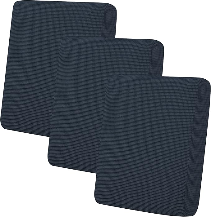 Easy-Going Stretch Individual Chair Couch Cushion Cover Sofa Cushion Furniture Protector Sofa slipcover Soft Flexibility with Elastic Bottom (3-Piece Sofa Cushion Cover, Dark Blue)