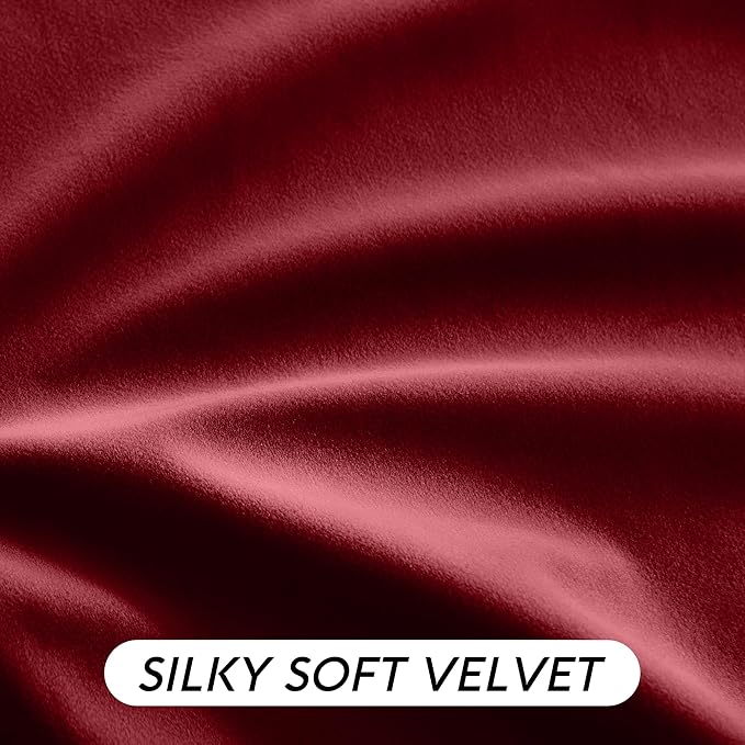 RYB HOME Chistmas Red Velvet Curtains- Super Soft Thermal Insulated Back Tab & Rod Pocket Window Curtain for Bedroom Movie Theater, Width 52 x Length 90 inch, Red, 2 Panels