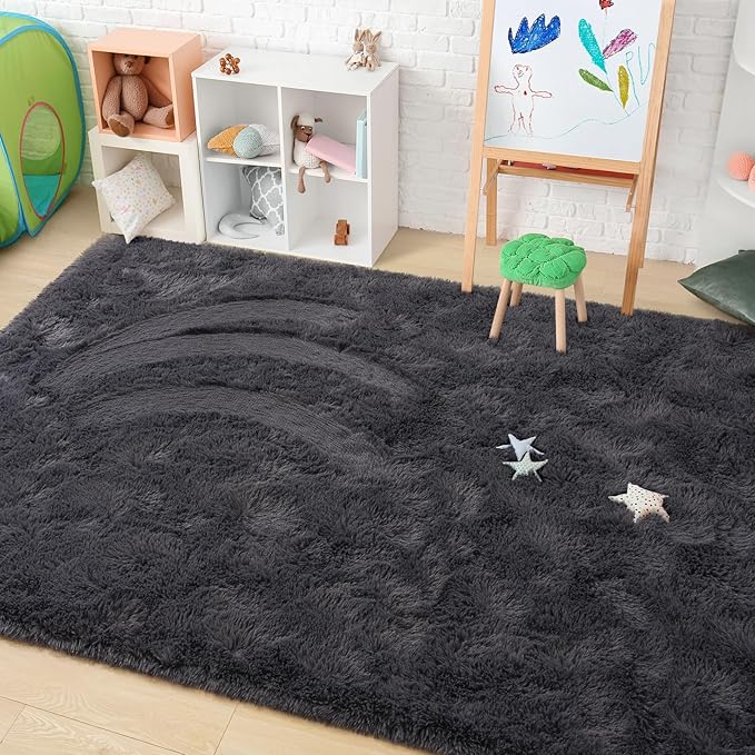 Amearea Premium Soft Fluffy Rug Modern Shag Carpet, 5.3x7.5 Feet, Fuzzy Plush Rugs for Living Room Bedroom Kids Room Home Decor, Nursery Non Slip Indoor Shaggy Carpets, Dark Grey