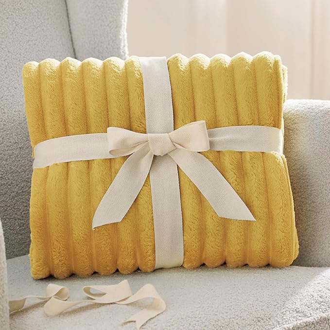 Bedsure GentleSoft Yellow Throw Blanket for Couch - Cozy Soft Fleece Blankets for Women, Cute Small Throws for Girls, Honey, 50x60 Inches