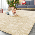 OLANLY Area Rugs for Living Room Bedroom, Machine Washable 4x5.9 ft Soft Fluffy Shaggy Bedside Rug, Indoor Floor Carpet for Kids Girls and Boys, Dorms, Nursery Rooms, Home Decor Aesthetic, Cream