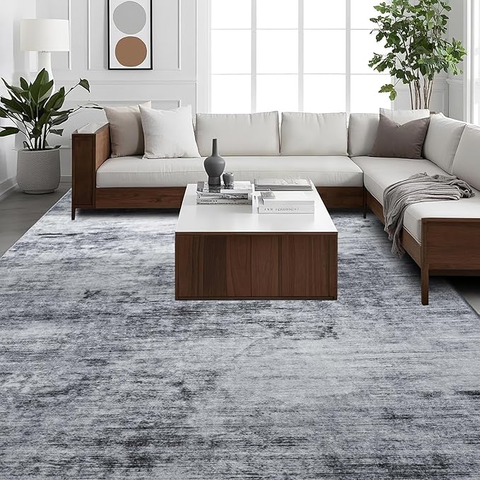 Toneed Abstract Area Rug 7x10 Modern Washable Rug Soft Non Slip Rug Low Pile for Bedroom Living Room Dining Room Grey