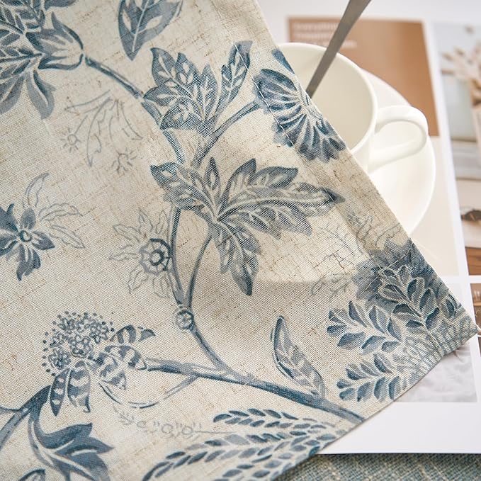 jinchan Linen Floral Curtains for Living Room with Printed Flower 84 Inches Long Light Filtering French Country Back Tab Rod Pocket Blue Window Curtain Set Farmhouse Drapes 2 Panels Blue