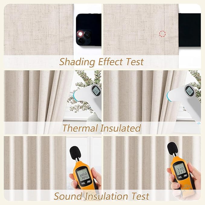Guken 100% Blackout Linen Curtains 63 Inch Length 2 Panels Set for Living Room Bedroom Back Tab Thermal Insulated Black Out Drapes Room Darkening Farmhouse Style for Bedroom Window Curtains 40 Wide