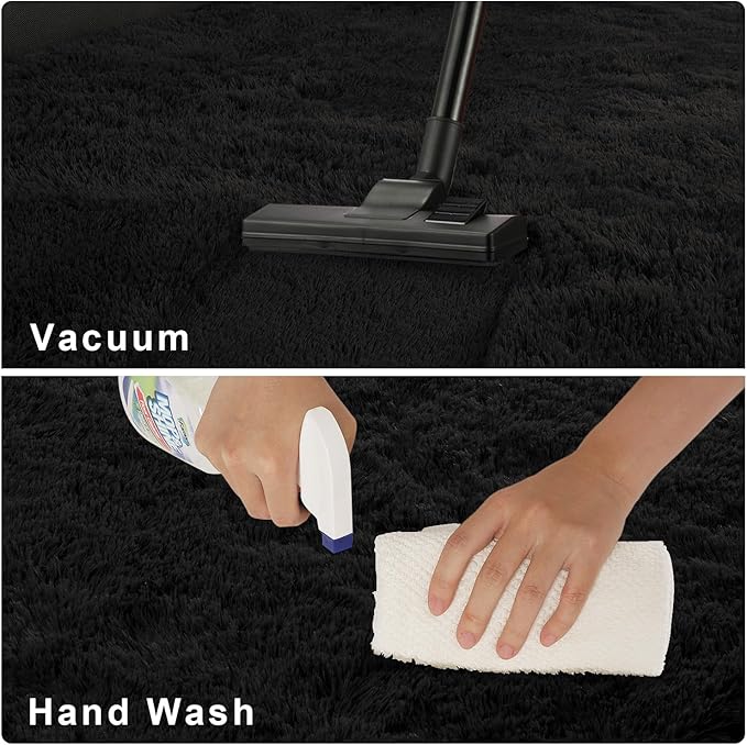 Chicrug Soft Area Rugs for Bedroom Living Room Plush Fluffy Rug 9x12 Feet, Shag Furry Area Rug Carpet Non Shedding for Nursery Children Kids Girls Room Home Decorative, Black