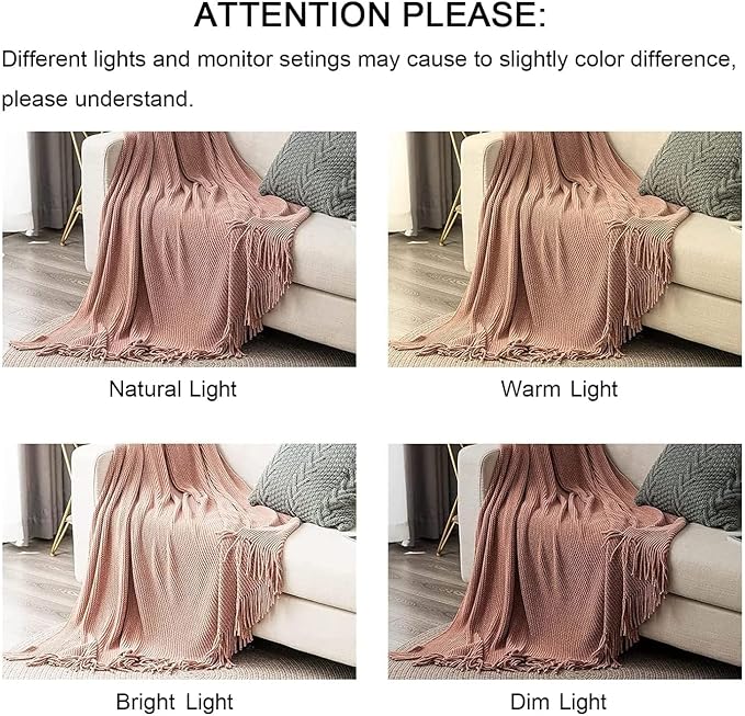 lifein Throw Blanket for Couch, Soft Boho Decor Bed Throw,Cozy Chenille Knitted Small Farmhouse Lightweight Throw (Pink,60 * 80")