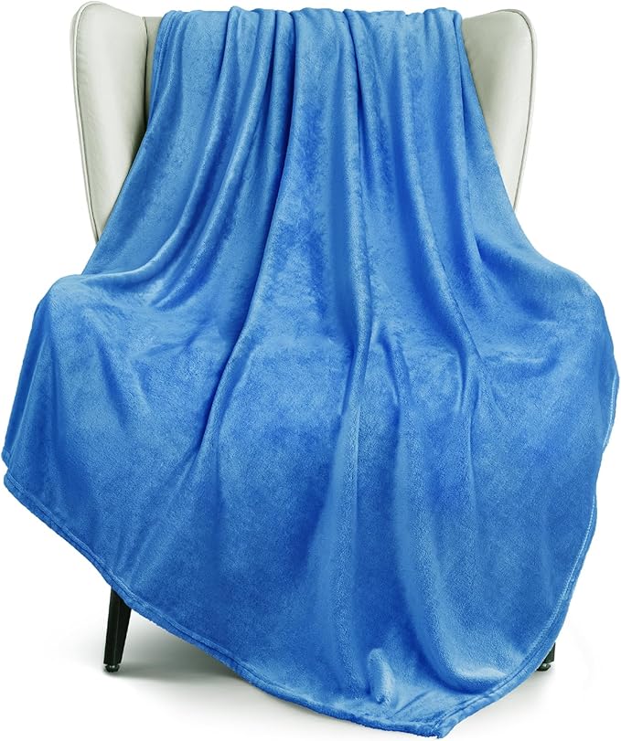 Exclusivo Mezcla Fleece Throw XL Blanket for Couch, Sofa, Super Soft and Warm Washed Blue Blankets, All Season, Cozy, Plush, Lightweight, 50x70 Inches