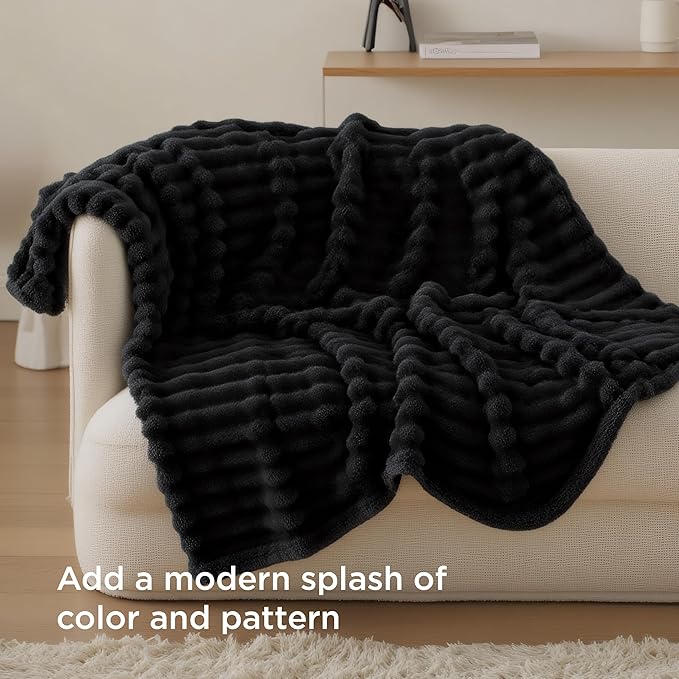 Bedsure GentleSoft Twin XL Blanket for Couch - Cozy Soft Blankets for Women, Cute Small Fleece Throws for Girls, Black, 66x90 Inches