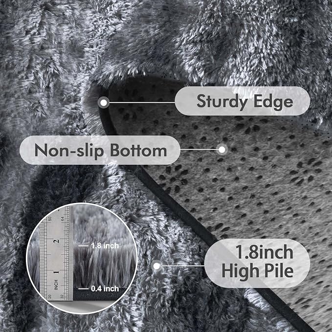 8x10 Ft Extra Large Shag Rugs for Living Room, Tie Dyed Ultra Soft Fluffy Furry Area Rugs for Bedroom Indoor Floor, Aesthetic Carpet for Kids Home Decor (Grey)
