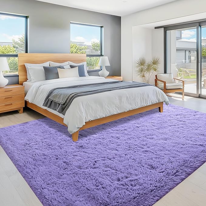 8x10 Area Rugs for Living Room: Fluffy Shag Soft Washable Rug Large Fuzzy Plush Indoor Carpet for Bedroom Nursery Playroom Kids Girls Boys Room (Purple, 8'x10')