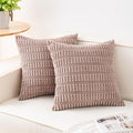 Pack of 2 Corduroy Decorative Throw Pillow Covers 22x22 Inch Soft Striped Pillow Covers Modern Farmhouse Home Decor for Sofa Living Room Couch Bed（Light Brown）