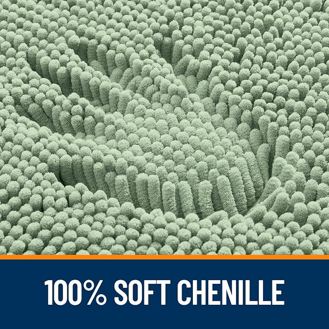 Bath Rugs 59 x 35 in Sage Green Chenille, Machine Washable, Quick Dry