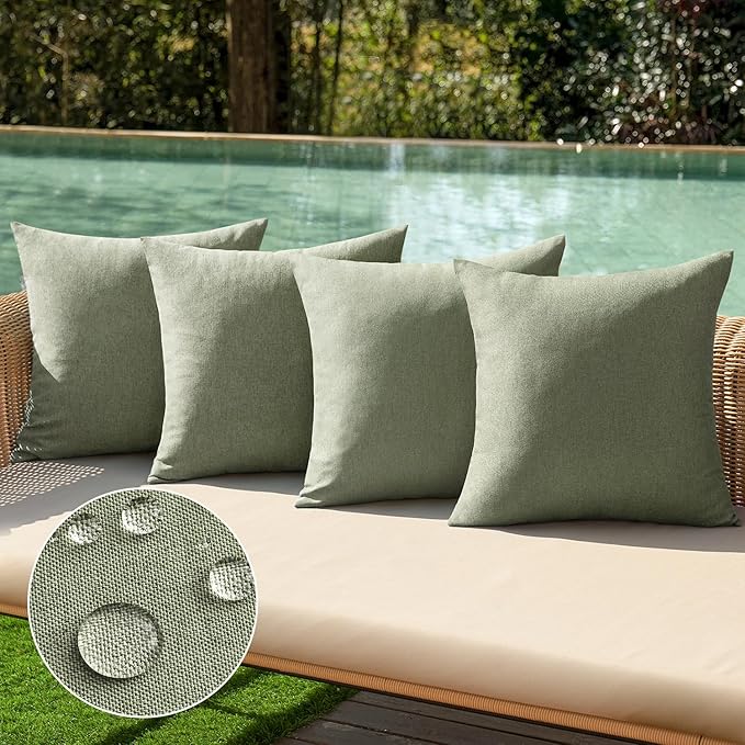 MIULEE Pack of 4 Decorative Outdoor Throw Pillow Covers Linen Waterproof Pillow Covers Spring Farmhouse Cushion Cases for Patio Garden Tent Balcony Couch Sofa 18x18 inch Gray Green