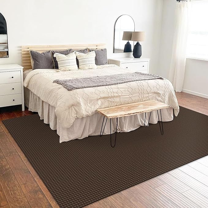 KOZYFLY Washable Area Rug 5x7 ft Rubber Backed Non Slip Rugs for Living Room Braided Cotton Bedroom Rug Woven Office Rugs Indoor Floor Carpets for Dining Bedroom Living Room, Reddish Brown/Coffee