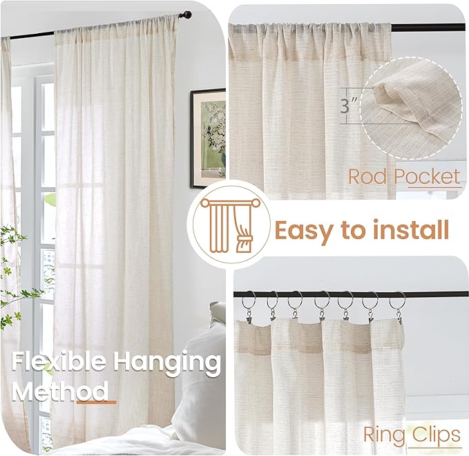 Curtain Panels, Oatmeal Linen-Textured, Light-Filtering, 2 Pack, 72 Inch