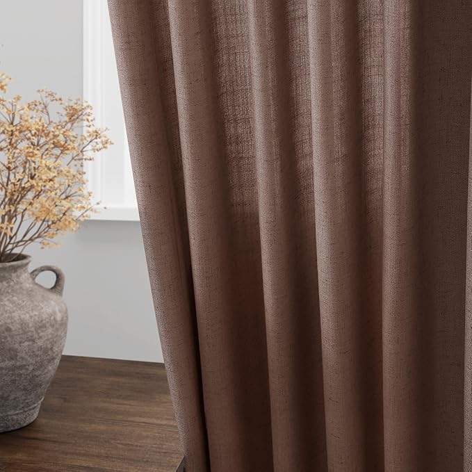 Mocha Mousse Curtains 102 Inches Long 2 Panel Set Back Tab Rod Pocket Linen Blend High Window Semi Sheer Light Filtering Burlap Look for Neutral Farmhouse Decor Curtain in Living Room 52x102