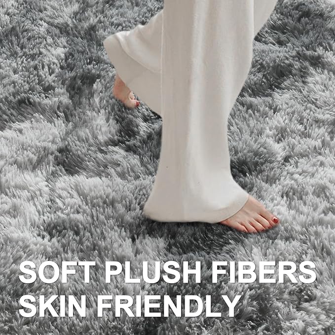 5x7 Ft Large Shag Rugs for Bedroom Living Room, Tie Dyed Ultra Soft Fluffy Furry Area Rug for Indoor Floor, Aesthetic Carpet for Home Decor (Grey)