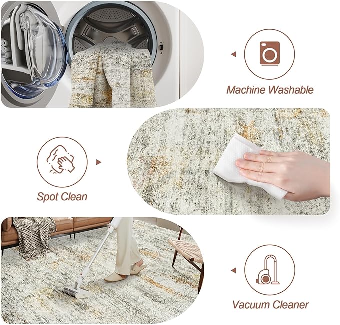 9x12 Area Rugs for Living Room, Non Slip Machine Washable Vintage Rugs, Low Pile Lightweight Large Rug for Bedroom, Dining Room, Home Office Gray Rust