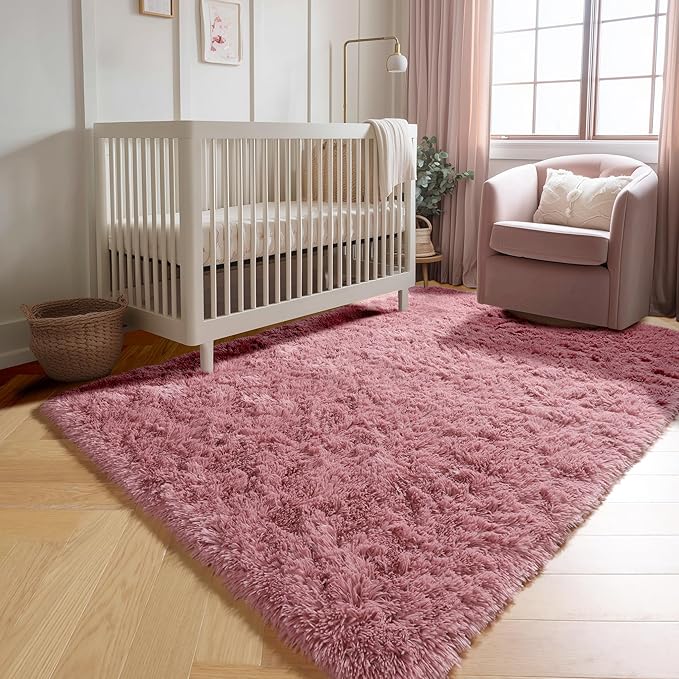 ONASAR Blush Rugs for Living Room Bedroom, Fluffy 5x8 Bedside Area Rug, Soft Plush Shaggy Indoor Floor Carpet for Nursery Kids Girls Boys Teen Dorm Home Office Decor Aesthetic