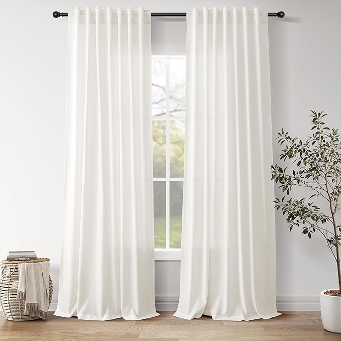 Nanspring Neutral Linen Curtains 96 Inches Long for Living Room Bedroom Modern Farmhouse Decor Light Filtering Curtain Back Tab and Rod Pocket Coastal Decor Drapes for Office 52x96, 2 Panels