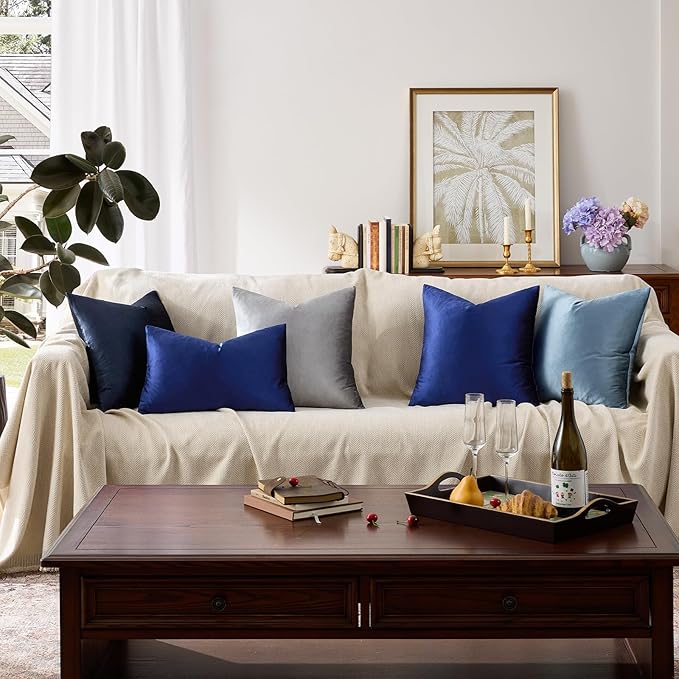 GIGIZAZA 12x20 Lumbar Small Pillow Covers, Blue Pack of 2 Velvet Throw Pillow Covers Decorative Vintage Living Room Super Soft Pillowcases Couch Sofa Cushion Covers