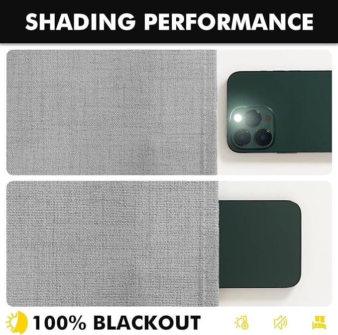 MIULEE 100% Blackout Linen Curtains for Bedroom, Glacier Gray Solid Luxury Decor Thermal Insulation Room Darkening Drapes for Living Room Nursery Back Tab Rod Pocket 42 x 90 Inches, 2 Panels