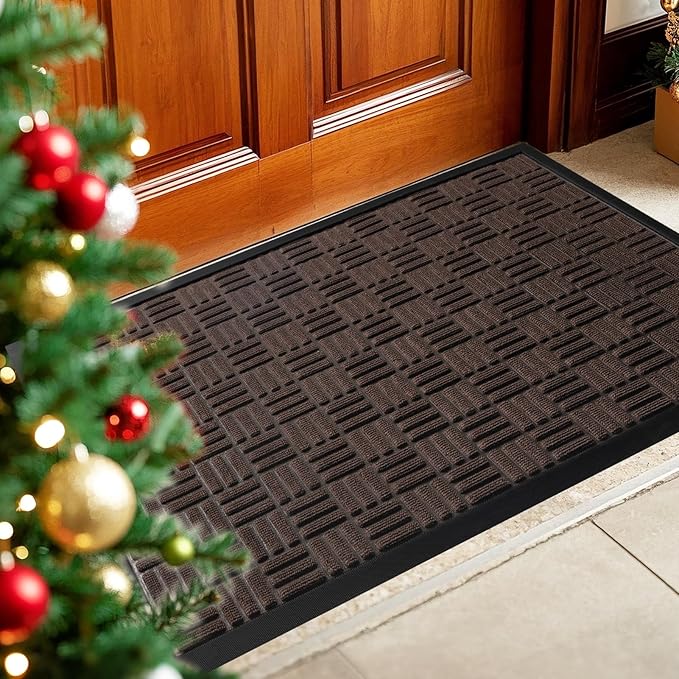Mibao Front Door Mat, Heavy Duty Durable Welcome Mat for Outdoor Indoor, Dirt Trapper Waterproof Super Absorbent Door Mat for Entryway Outside Patio Porch, 35.5" x 24", Coffee