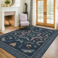 5x7 Navy Blue Boho Rugs for Living Room, Stain Resistant Non Slip Area Rug for Dining Room, Whimsical Bedroom Insect Carpet, Dark Vintage Décor Indoor, Low Pile & Soft