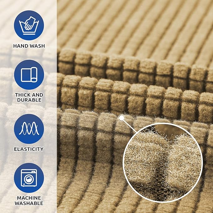 KEKUOU Stretch Single Sofa Slipcover 1 Piece Couch Sofa Cover (31"-55") Furniture Protector 1 Seater Sofa with Elastic Bottom for Kids,Pet.Jacquard Small Checked Pattern Fabric(Small,Tan)