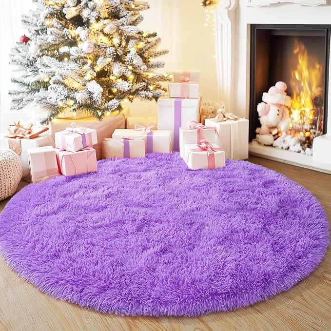3'x3' Purple Round Rug for Bedroom, Ultra Soft Fluffy Circle Rug for Kids Girls Boys Room, Cute Small Shag Rugs for Living Room Playroom Teen Room Home Decor Rug