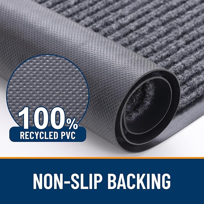 OLANLY Front Door Mat Indoor Outdoor Entrance, Waterproof Heavy Duty Doormat, Fade Resistant, Low Profile, Easy Clean Patio Porch Welcome Floor Mats for Entry, 35x23, Grey