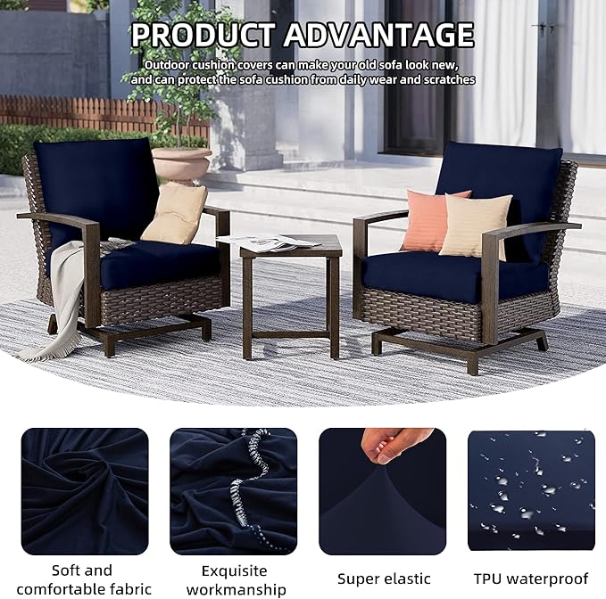 14Pcs Outdoor Cushion Covers, Patio Cushion Covers,Stretch Elastic Slipcovers, Replacement Washable & Reusable Furniture Protector for Patio Couch (Navy Bluey,Cover Only)
