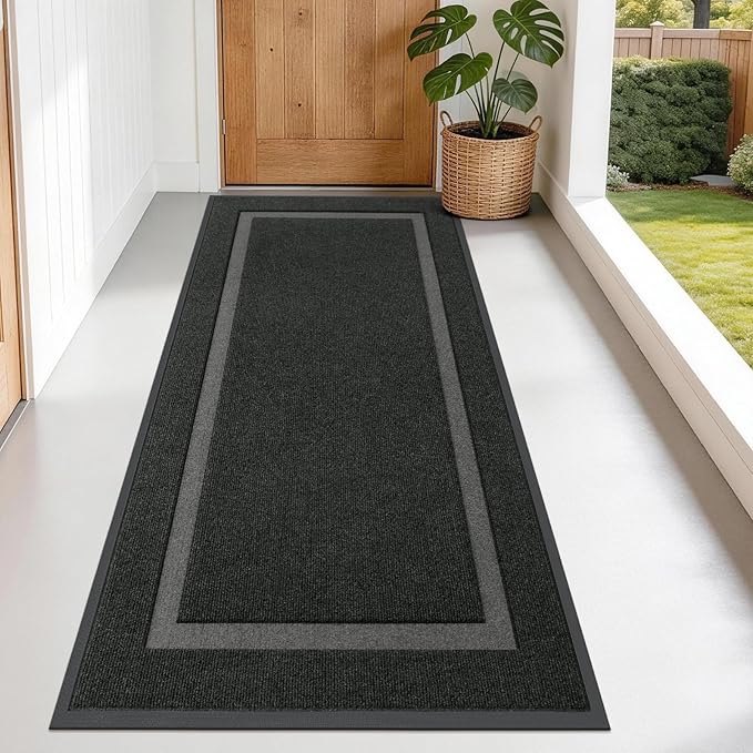 OLANLY Front Door Mat Indoor Outdoor Entrance, Waterproof All-Season, All-Weather Doormat, Sturdy Natural Rubber, Fade Resistant, Low Profile, Easy Clean Patio Porch Entryway Mat, 71x34, Black