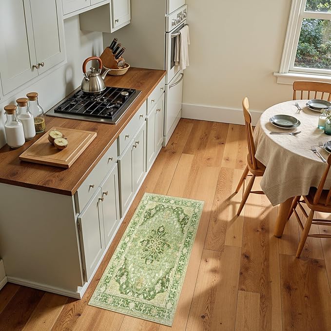 Area Rugs 2'x4' Kitchen Rugs Entry Rug Small Rugs for Entryway Kitchen Bathroom Door Mat Indoor Entrance,Washable Non Slip, Sage Green Yellow