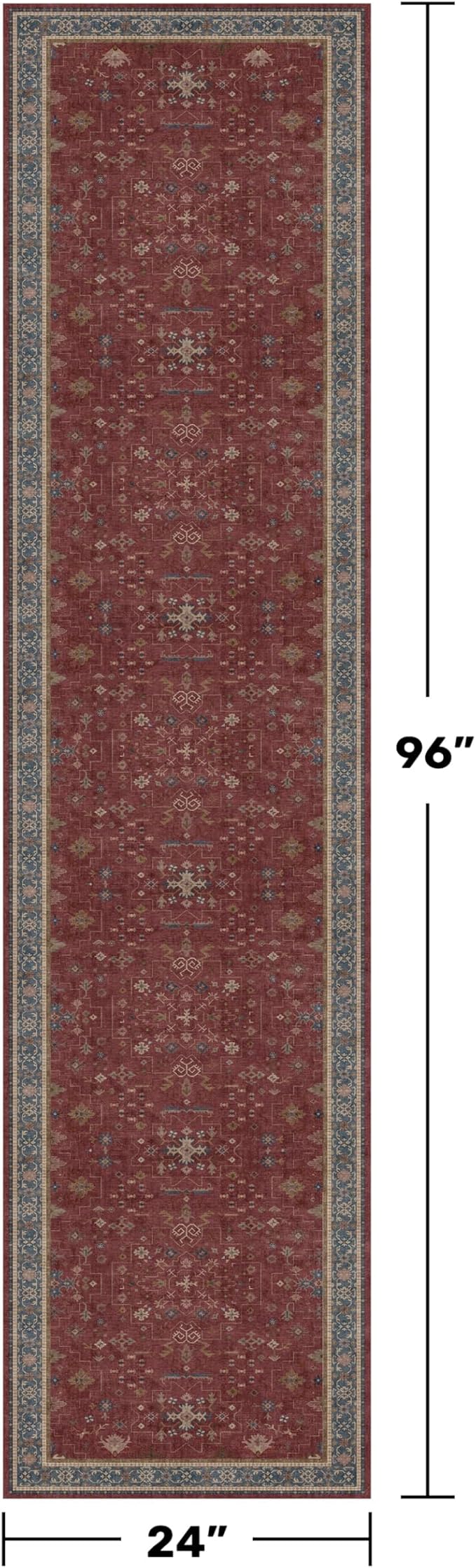 Red 2x8 Long Hallway Runner Rug - Boho Washable Indoor Front Door Mat for Entryway, Non Skid Rugs for Kitchen, Vitange Geometric Floral Low Pile & Soft Runner Carpet