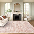 Soalmost 9x12 Area Rugs for Living Room, Non Slip Machine Washable Vintage Rugs, Low Pile Lightweight Large Rug for Bedroom, Dining Room, Home Office Pink