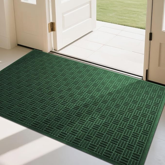 Mibao Front Door Mat Indoor Outdoor Entrance, Dirt Trapping Waterproof All-Season, All-Weather Doormat, Non-Slip Durable Natural Rubber Low Profile Easy Clean Patio Entrance Mat, 47" x 31.5", Green