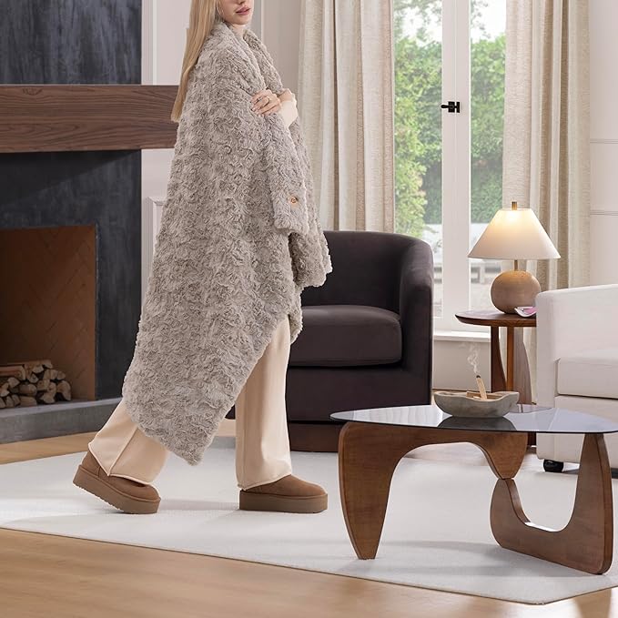 UGG Adalee Faux Fur Throw Blanket, Luxury Cozy Fluffy Blanket for Living Room or Bedroom, Decorative Double-Sided Fuzzy Throw, Machine Washable Spring Decor, 50-inch x 70-inch, Oyster Brown