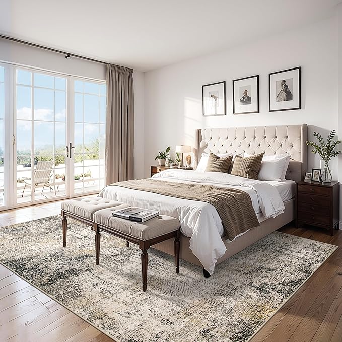 6x9 Area Rugs for Living Room - Washable Rug Modern Abstract Soft Large Neutral Non-Slip Carpet Indoor Floor Thin Carpets for Bedroom Dining Room Farmhouse Nursery Home Office Brown Black Grey