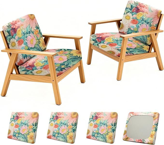 4Pcs Patio Stretch Cushion Covers,Outdoor Sofa Replacement Cover Slipcovers for Patio Furniture Cushion Covers, Washable Reusable Furniture Protector
