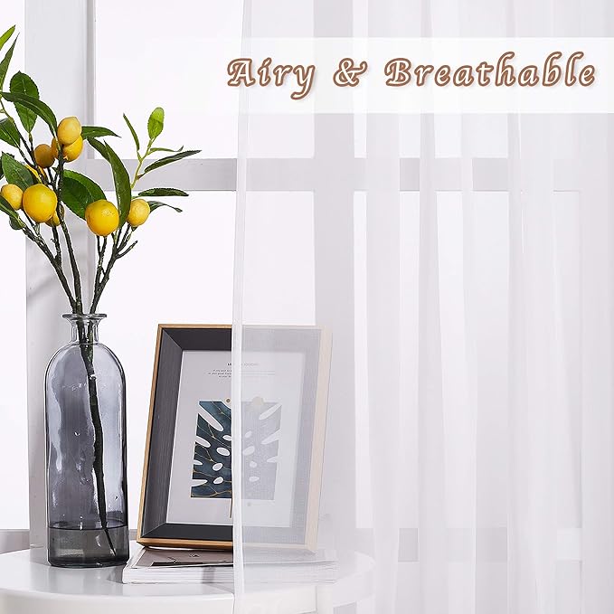NICETOWN Voile Sheer Window Curtains 63 inch Length - Grommet Living Room Curtain Panels Soft Textured and Lightweight Window Treatments for Bedroom/Flat, Ivory, W37 x L63, 2 Pieces