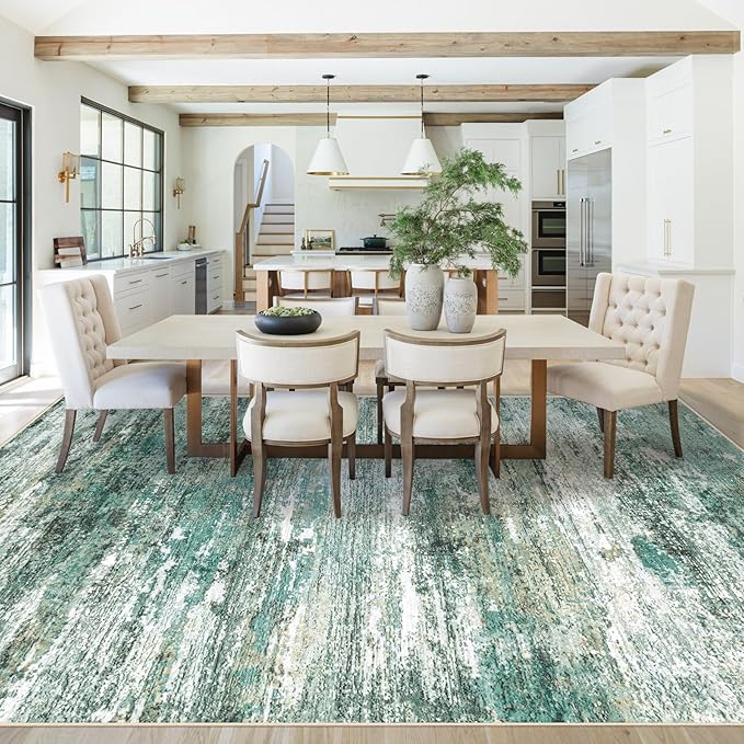 8x10 Area Rugs for Living Room, Washable Modern Abstract Large Area Rug Neutral Soft Non Slip Kids Rug Stain Resistant Indoor Carpet for Bedroom Nursery Dining Room Playroom(Green, 8'x10')
